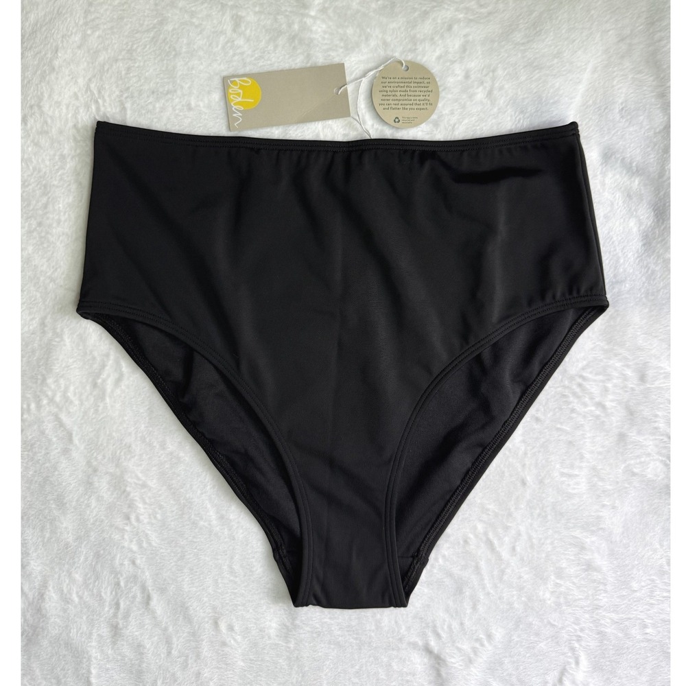 Boden Women Black High Waisted Bikini Bottoms Ruched Swim S0192 BLK Size US 8